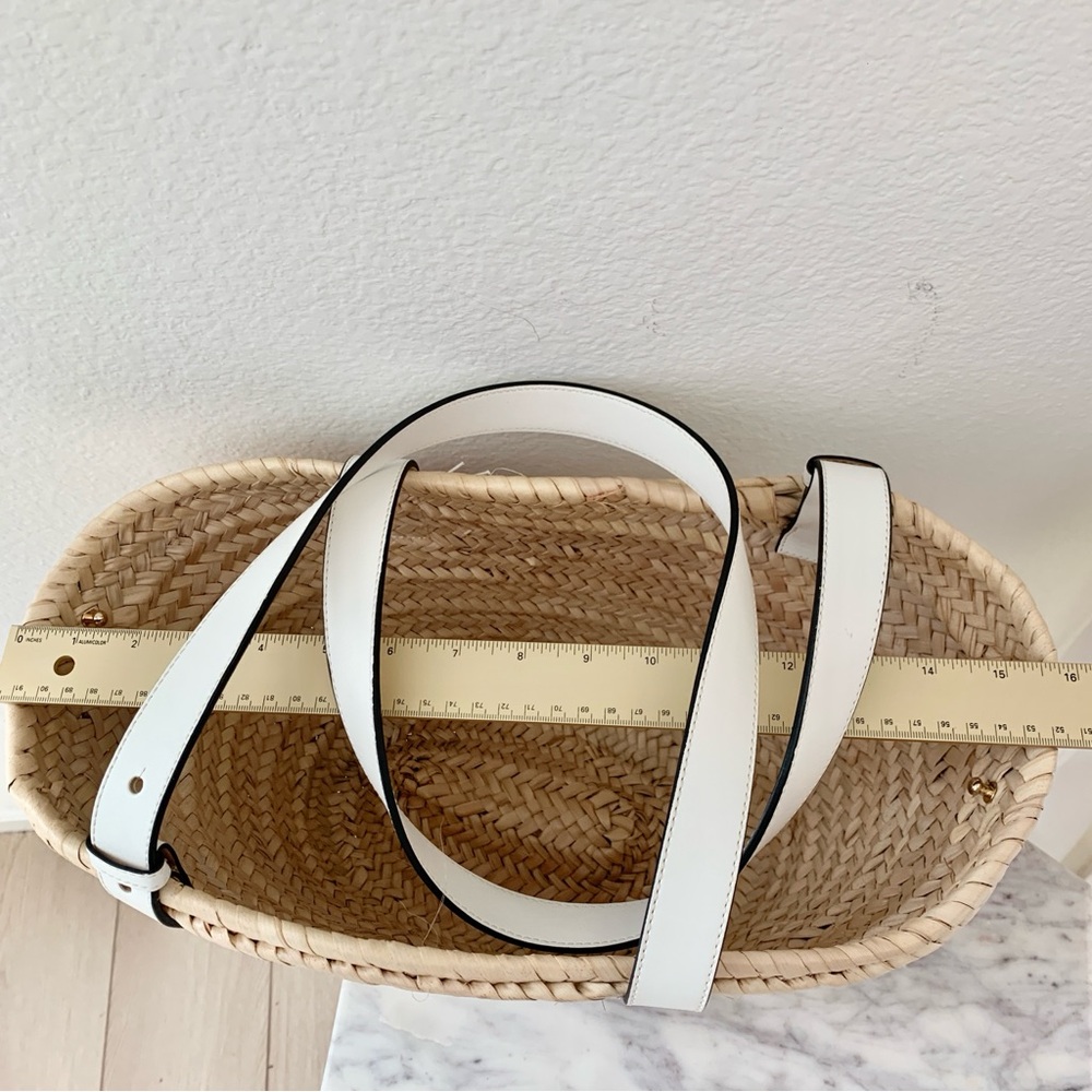 🏝️ POOLSIDE Essaouira Small White Real Leather Straw Basket Bag - Picture 14 of 16